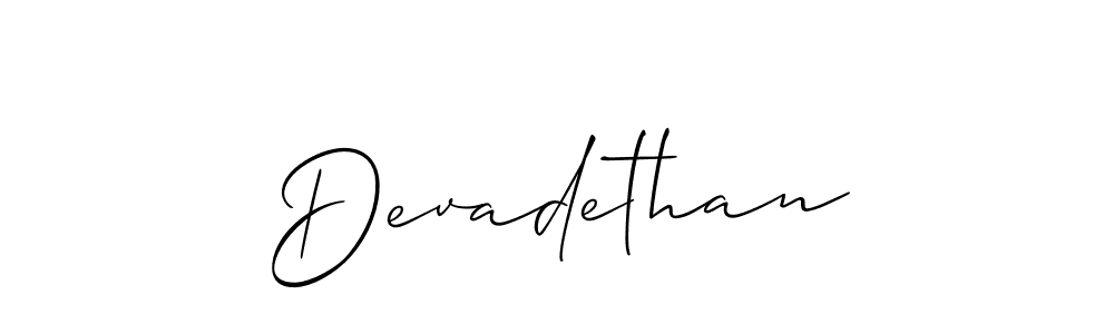 Make a short Devadethan signature style. Manage your documents anywhere anytime using Allison_Script. Create and add eSignatures, submit forms, share and send files easily. Devadethan signature style 2 images and pictures png