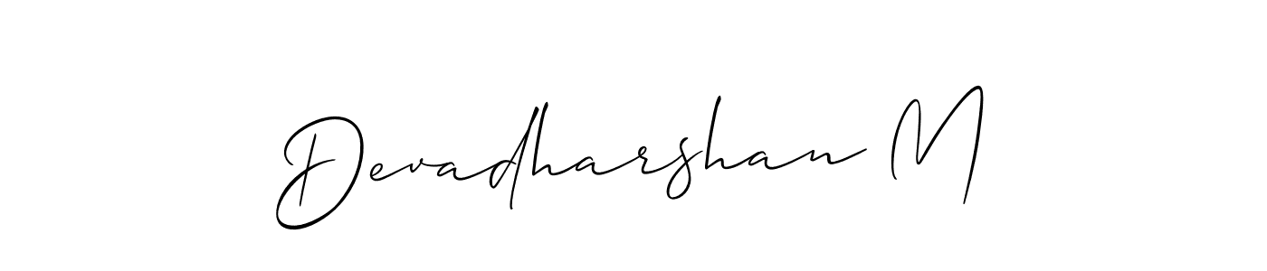 Make a short Devadharshan M signature style. Manage your documents anywhere anytime using Allison_Script. Create and add eSignatures, submit forms, share and send files easily. Devadharshan M signature style 2 images and pictures png