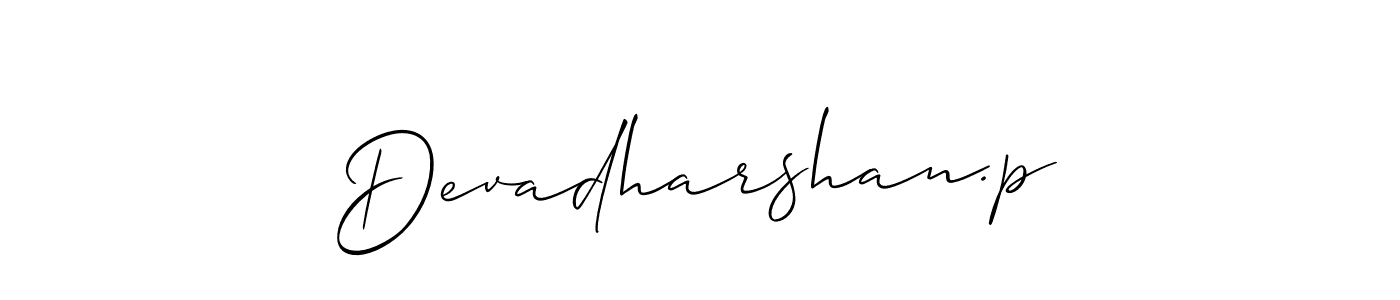 Use a signature maker to create a handwritten signature online. With this signature software, you can design (Allison_Script) your own signature for name Devadharshan.p. Devadharshan.p signature style 2 images and pictures png