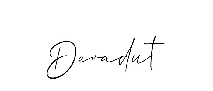 Similarly Allison_Script is the best handwritten signature design. Signature creator online .You can use it as an online autograph creator for name Devadut. Devadut signature style 2 images and pictures png