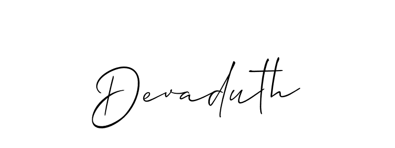 Use a signature maker to create a handwritten signature online. With this signature software, you can design (Allison_Script) your own signature for name Devaduth. Devaduth signature style 2 images and pictures png