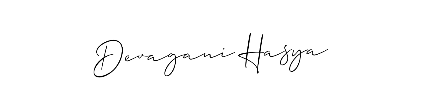 The best way (Allison_Script) to make a short signature is to pick only two or three words in your name. The name Devagani Hasya include a total of six letters. For converting this name. Devagani Hasya signature style 2 images and pictures png