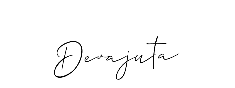 The best way (Allison_Script) to make a short signature is to pick only two or three words in your name. The name Devajuta include a total of six letters. For converting this name. Devajuta signature style 2 images and pictures png