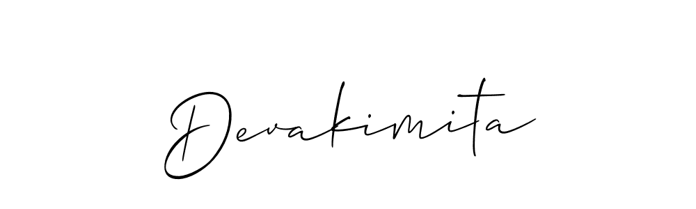 The best way (Allison_Script) to make a short signature is to pick only two or three words in your name. The name Devakimita include a total of six letters. For converting this name. Devakimita signature style 2 images and pictures png