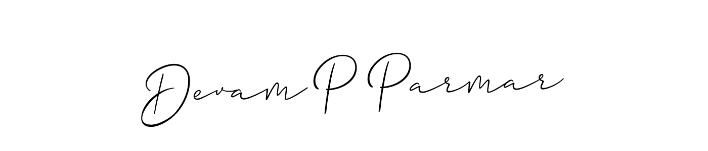 Also we have Devam P Parmar name is the best signature style. Create professional handwritten signature collection using Allison_Script autograph style. Devam P Parmar signature style 2 images and pictures png