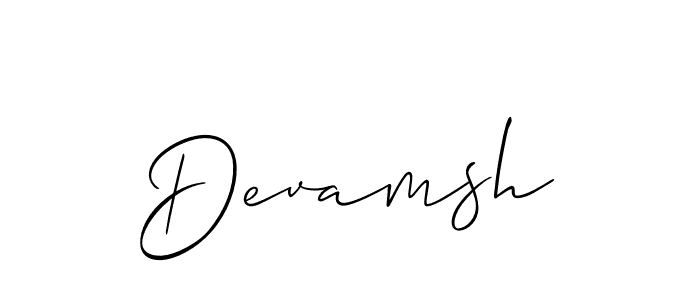 Make a beautiful signature design for name Devamsh. With this signature (Allison_Script) style, you can create a handwritten signature for free. Devamsh signature style 2 images and pictures png