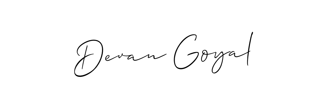 Also we have Devan Goyal name is the best signature style. Create professional handwritten signature collection using Allison_Script autograph style. Devan Goyal signature style 2 images and pictures png