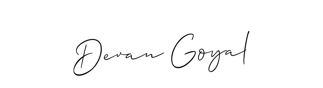 Also we have Devan Goyal name is the best signature style. Create professional handwritten signature collection using Allison_Script autograph style. Devan Goyal signature style 2 images and pictures png