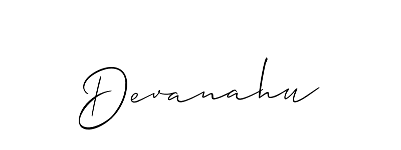 Allison_Script is a professional signature style that is perfect for those who want to add a touch of class to their signature. It is also a great choice for those who want to make their signature more unique. Get Devanahu name to fancy signature for free. Devanahu signature style 2 images and pictures png