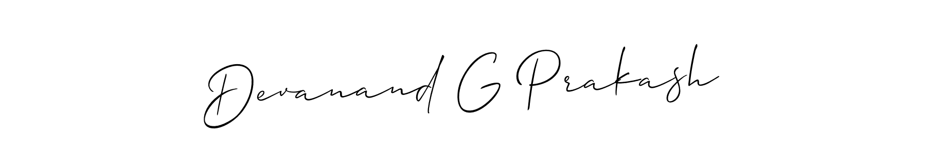 The best way (Allison_Script) to make a short signature is to pick only two or three words in your name. The name Devanand G Prakash include a total of six letters. For converting this name. Devanand G Prakash signature style 2 images and pictures png