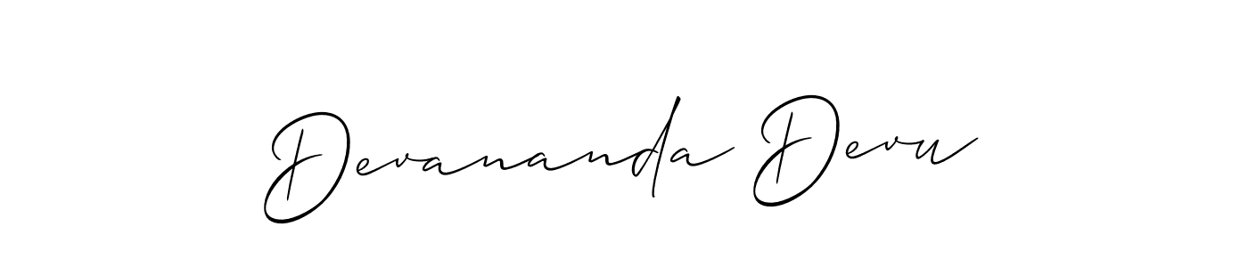 Use a signature maker to create a handwritten signature online. With this signature software, you can design (Allison_Script) your own signature for name Devananda Devu. Devananda Devu signature style 2 images and pictures png