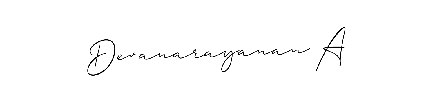 Allison_Script is a professional signature style that is perfect for those who want to add a touch of class to their signature. It is also a great choice for those who want to make their signature more unique. Get Devanarayanan A name to fancy signature for free. Devanarayanan A signature style 2 images and pictures png