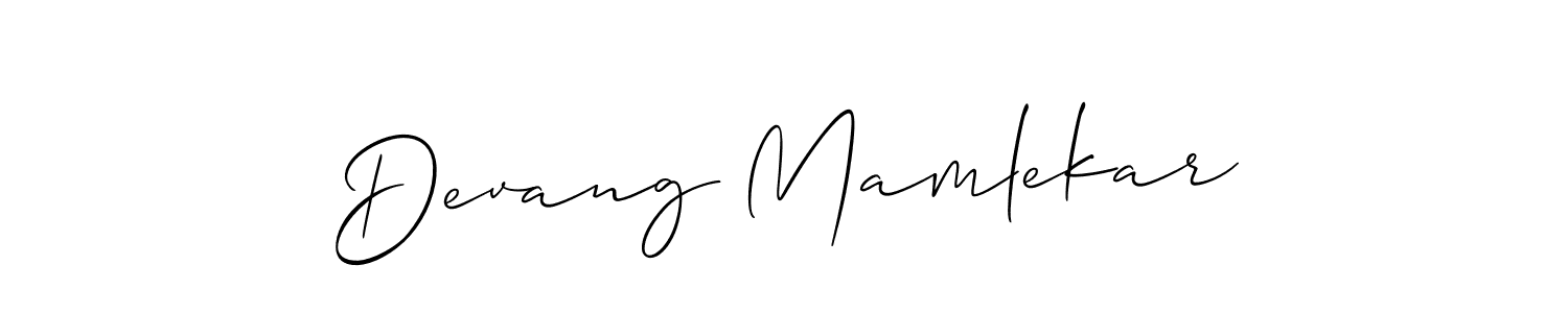 Also we have Devang Mamlekar name is the best signature style. Create professional handwritten signature collection using Allison_Script autograph style. Devang Mamlekar signature style 2 images and pictures png