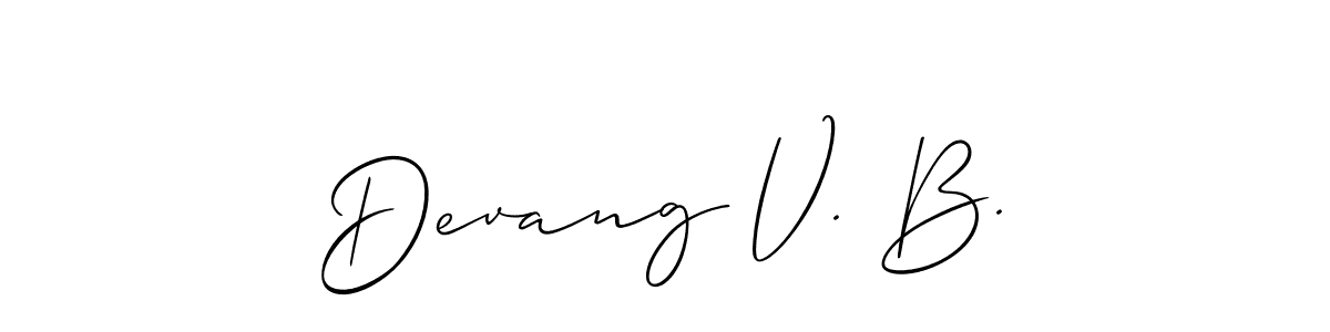 The best way (Allison_Script) to make a short signature is to pick only two or three words in your name. The name Devang V. B. include a total of six letters. For converting this name. Devang V. B. signature style 2 images and pictures png