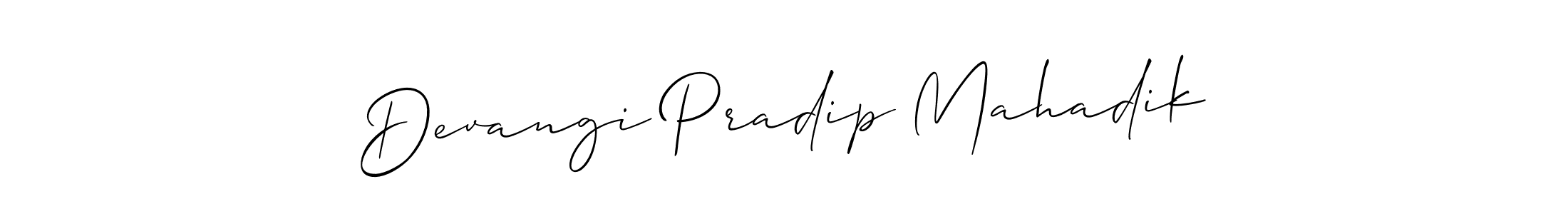 Also You can easily find your signature by using the search form. We will create Devangi Pradip Mahadik name handwritten signature images for you free of cost using Allison_Script sign style. Devangi Pradip Mahadik signature style 2 images and pictures png