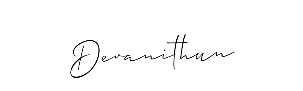 The best way (Allison_Script) to make a short signature is to pick only two or three words in your name. The name Devanithun include a total of six letters. For converting this name. Devanithun signature style 2 images and pictures png