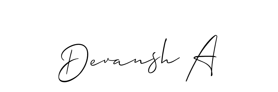 How to make Devansh A name signature. Use Allison_Script style for creating short signs online. This is the latest handwritten sign. Devansh A signature style 2 images and pictures png