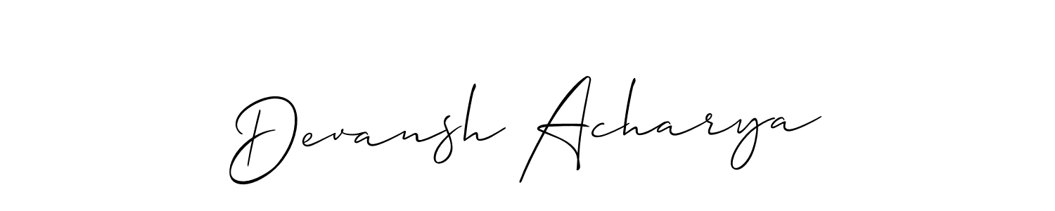 Make a short Devansh Acharya signature style. Manage your documents anywhere anytime using Allison_Script. Create and add eSignatures, submit forms, share and send files easily. Devansh Acharya signature style 2 images and pictures png