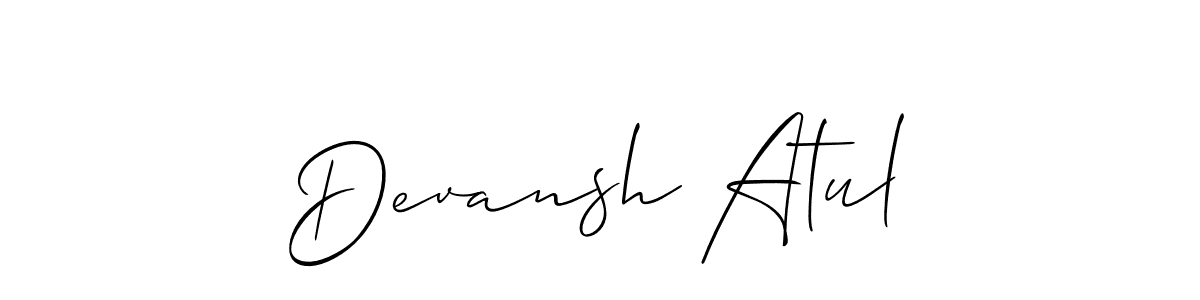 The best way (Allison_Script) to make a short signature is to pick only two or three words in your name. The name Devansh Atul include a total of six letters. For converting this name. Devansh Atul signature style 2 images and pictures png