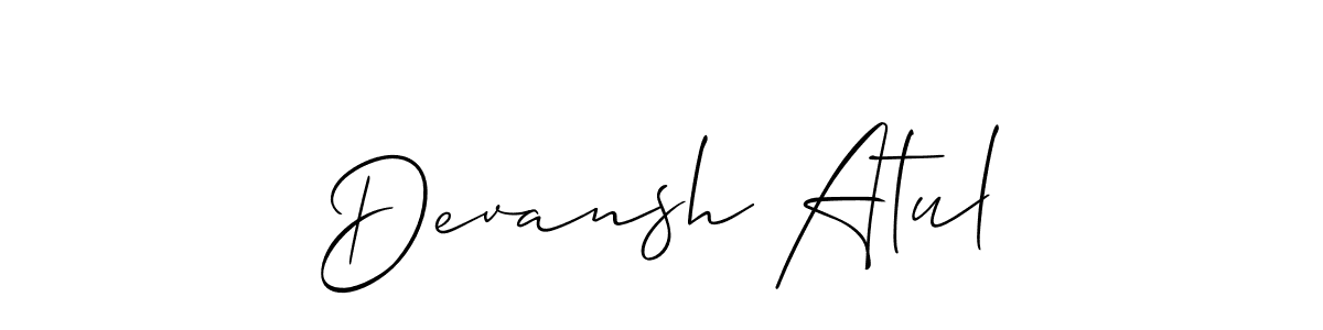 The best way (Allison_Script) to make a short signature is to pick only two or three words in your name. The name Devansh Atul include a total of six letters. For converting this name. Devansh Atul signature style 2 images and pictures png