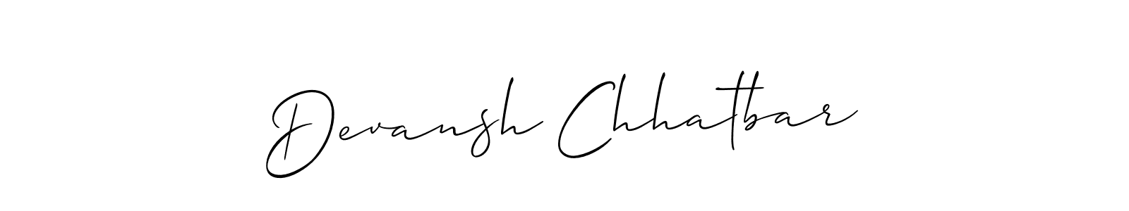 Allison_Script is a professional signature style that is perfect for those who want to add a touch of class to their signature. It is also a great choice for those who want to make their signature more unique. Get Devansh Chhatbar name to fancy signature for free. Devansh Chhatbar signature style 2 images and pictures png