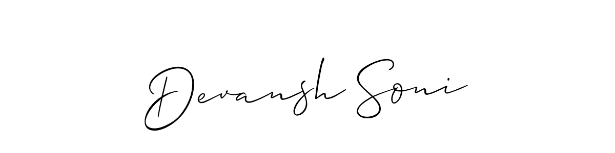 The best way (Allison_Script) to make a short signature is to pick only two or three words in your name. The name Devansh Soni include a total of six letters. For converting this name. Devansh Soni signature style 2 images and pictures png