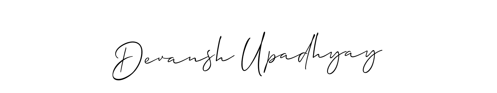 You should practise on your own different ways (Allison_Script) to write your name (Devansh Upadhyay) in signature. don't let someone else do it for you. Devansh Upadhyay signature style 2 images and pictures png