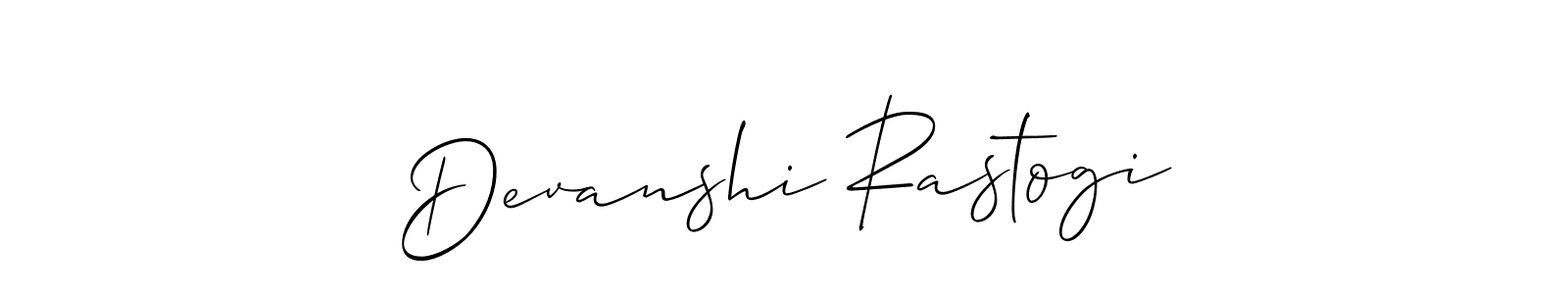 Create a beautiful signature design for name Devanshi Rastogi. With this signature (Allison_Script) fonts, you can make a handwritten signature for free. Devanshi Rastogi signature style 2 images and pictures png