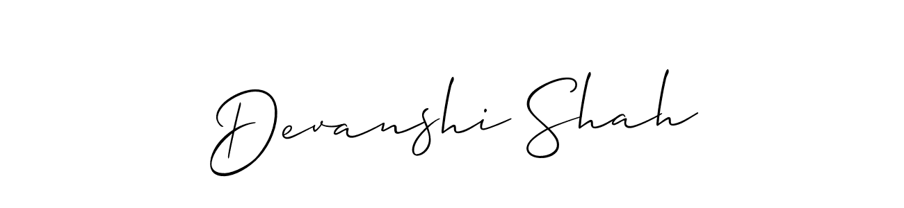 The best way (Allison_Script) to make a short signature is to pick only two or three words in your name. The name Devanshi Shah include a total of six letters. For converting this name. Devanshi Shah signature style 2 images and pictures png