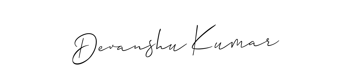 The best way (Allison_Script) to make a short signature is to pick only two or three words in your name. The name Devanshu Kumar include a total of six letters. For converting this name. Devanshu Kumar signature style 2 images and pictures png