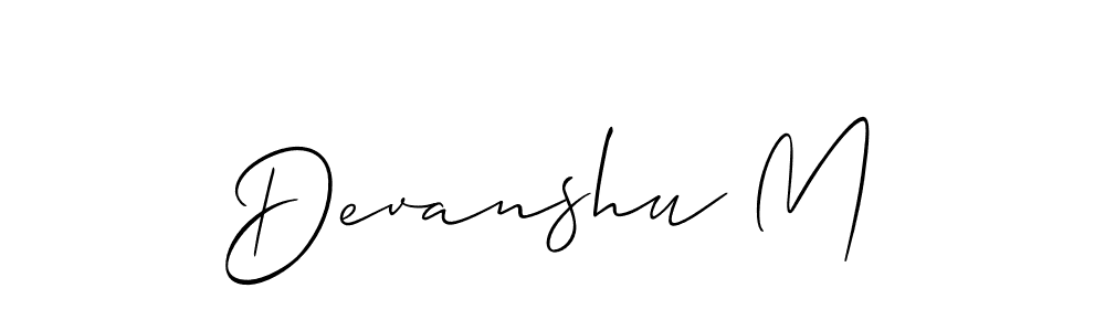 The best way (Allison_Script) to make a short signature is to pick only two or three words in your name. The name Devanshu M include a total of six letters. For converting this name. Devanshu M signature style 2 images and pictures png