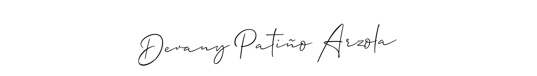 How to make Devany Patiño Arzola name signature. Use Allison_Script style for creating short signs online. This is the latest handwritten sign. Devany Patiño Arzola signature style 2 images and pictures png