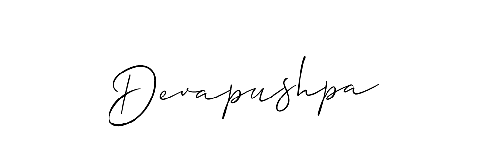 Use a signature maker to create a handwritten signature online. With this signature software, you can design (Allison_Script) your own signature for name Devapushpa. Devapushpa signature style 2 images and pictures png