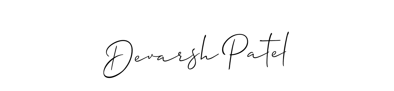 Make a short Devarsh Patel signature style. Manage your documents anywhere anytime using Allison_Script. Create and add eSignatures, submit forms, share and send files easily. Devarsh Patel signature style 2 images and pictures png