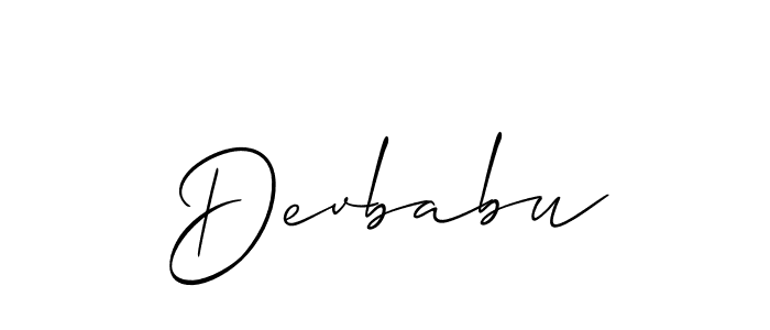 Use a signature maker to create a handwritten signature online. With this signature software, you can design (Allison_Script) your own signature for name Devbabu. Devbabu signature style 2 images and pictures png