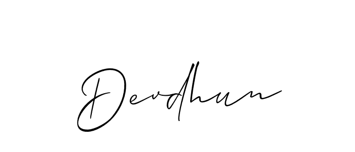 Use a signature maker to create a handwritten signature online. With this signature software, you can design (Allison_Script) your own signature for name Devdhun. Devdhun signature style 2 images and pictures png
