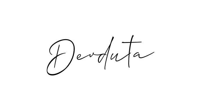 It looks lik you need a new signature style for name Devduta. Design unique handwritten (Allison_Script) signature with our free signature maker in just a few clicks. Devduta signature style 2 images and pictures png