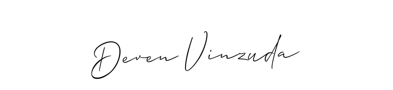 The best way (Allison_Script) to make a short signature is to pick only two or three words in your name. The name Deven Vinzuda include a total of six letters. For converting this name. Deven Vinzuda signature style 2 images and pictures png
