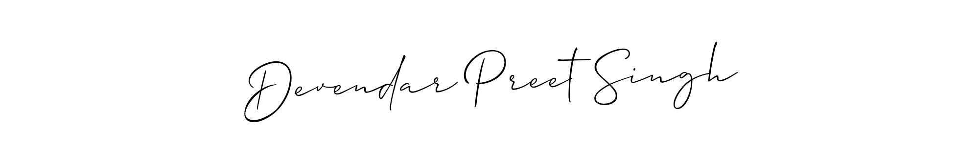 Allison_Script is a professional signature style that is perfect for those who want to add a touch of class to their signature. It is also a great choice for those who want to make their signature more unique. Get Devendar Preet Singh name to fancy signature for free. Devendar Preet Singh signature style 2 images and pictures png