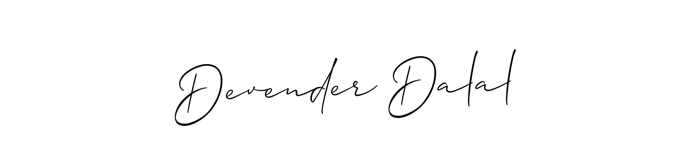 Allison_Script is a professional signature style that is perfect for those who want to add a touch of class to their signature. It is also a great choice for those who want to make their signature more unique. Get Devender Dalal name to fancy signature for free. Devender Dalal signature style 2 images and pictures png