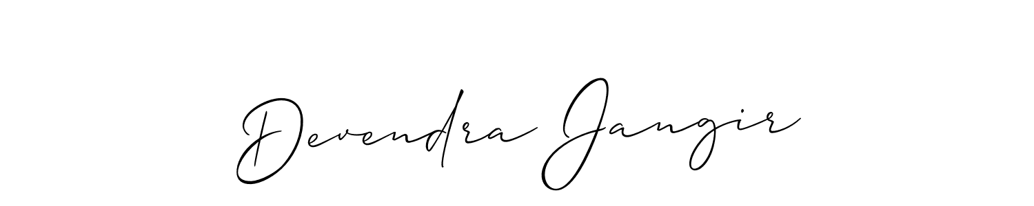 Also we have Devendra Jangir name is the best signature style. Create professional handwritten signature collection using Allison_Script autograph style. Devendra Jangir signature style 2 images and pictures png