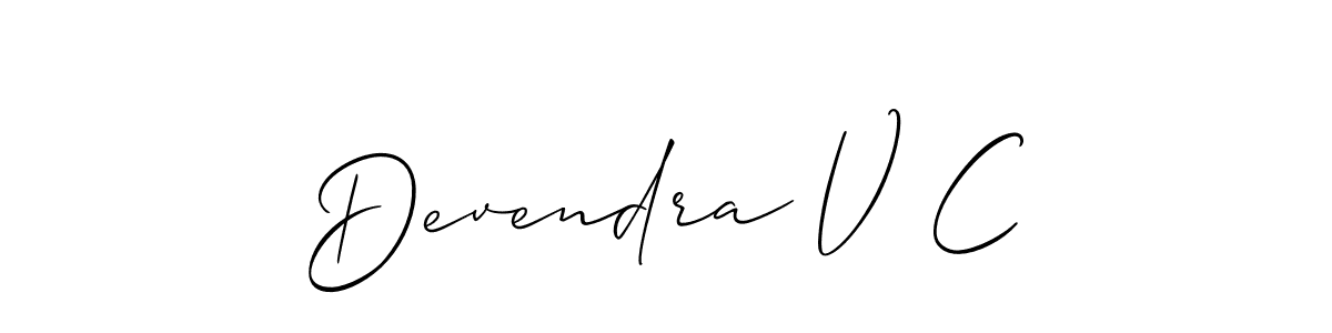 Use a signature maker to create a handwritten signature online. With this signature software, you can design (Allison_Script) your own signature for name Devendra V C. Devendra V C signature style 2 images and pictures png