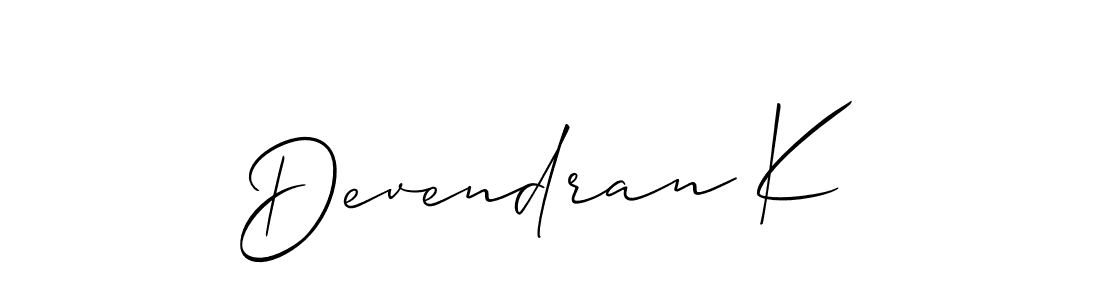 Also we have Devendran K name is the best signature style. Create professional handwritten signature collection using Allison_Script autograph style. Devendran K signature style 2 images and pictures png