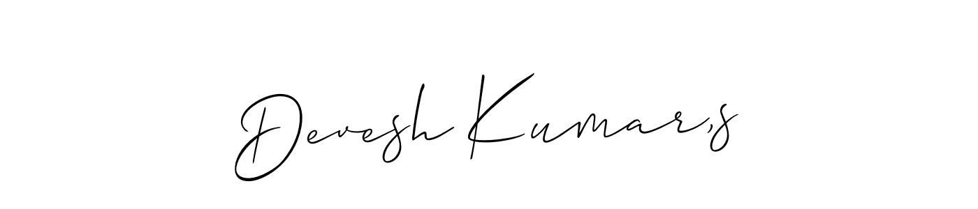 Make a beautiful signature design for name Devesh Kumar,s. With this signature (Allison_Script) style, you can create a handwritten signature for free. Devesh Kumar,s signature style 2 images and pictures png