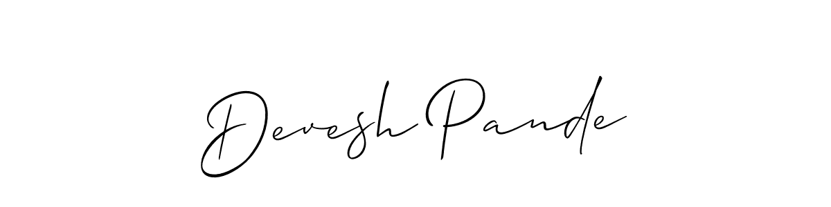 How to make Devesh Pande name signature. Use Allison_Script style for creating short signs online. This is the latest handwritten sign. Devesh Pande signature style 2 images and pictures png