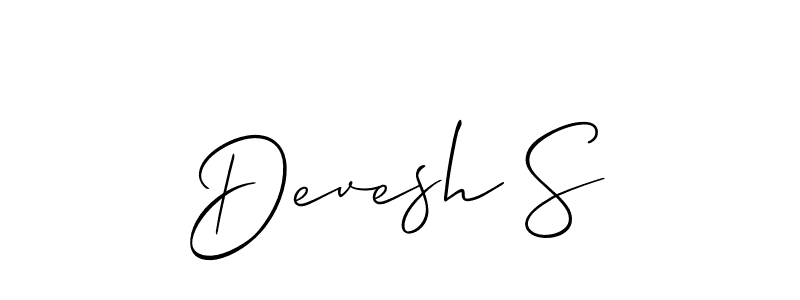 The best way (Allison_Script) to make a short signature is to pick only two or three words in your name. The name Devesh S include a total of six letters. For converting this name. Devesh S signature style 2 images and pictures png