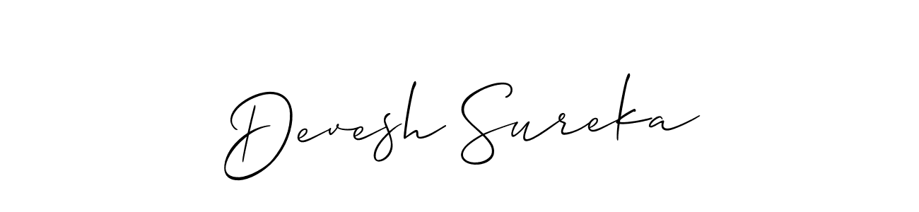 The best way (Allison_Script) to make a short signature is to pick only two or three words in your name. The name Devesh Sureka include a total of six letters. For converting this name. Devesh Sureka signature style 2 images and pictures png