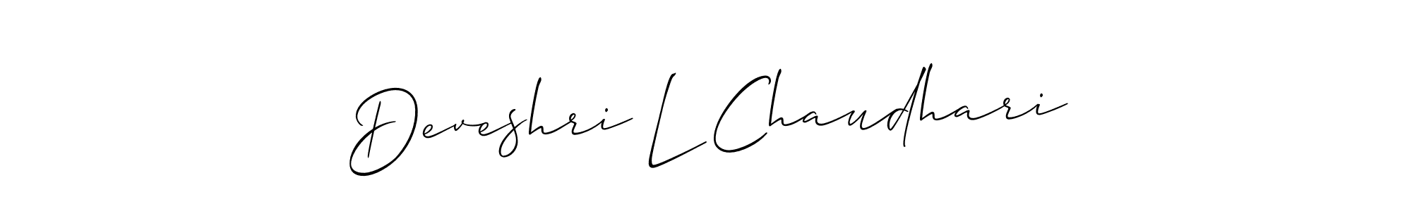 You should practise on your own different ways (Allison_Script) to write your name (Deveshri L Chaudhari) in signature. don't let someone else do it for you. Deveshri L Chaudhari signature style 2 images and pictures png