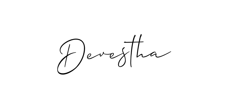 The best way (Allison_Script) to make a short signature is to pick only two or three words in your name. The name Devestha include a total of six letters. For converting this name. Devestha signature style 2 images and pictures png