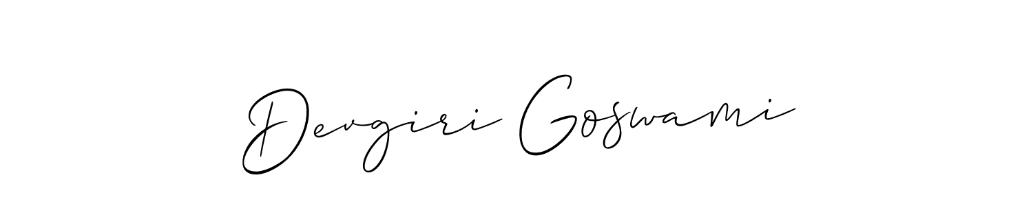 Allison_Script is a professional signature style that is perfect for those who want to add a touch of class to their signature. It is also a great choice for those who want to make their signature more unique. Get Devgiri Goswami name to fancy signature for free. Devgiri Goswami signature style 2 images and pictures png